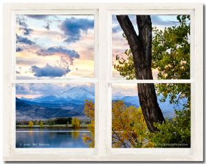 For Immediate Release New Scenic Rocky Mountains Lake Autumn Rustic White Washed Window View Art Print